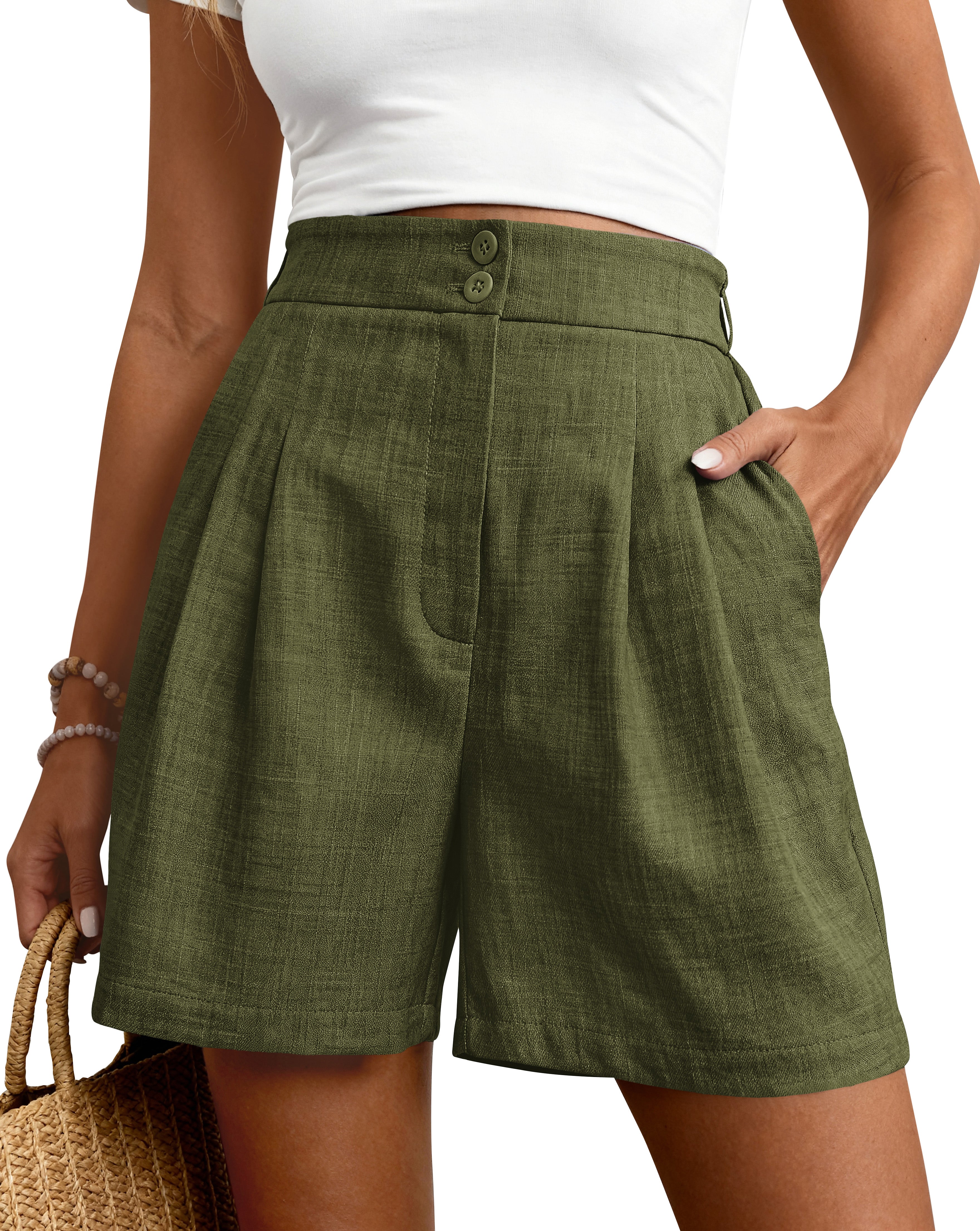 CFLONGE Womens Shorts Dressy Wide Leg Summer Shorts High Waisted Tailored Pleated Business Casual Work Trouser Shorts