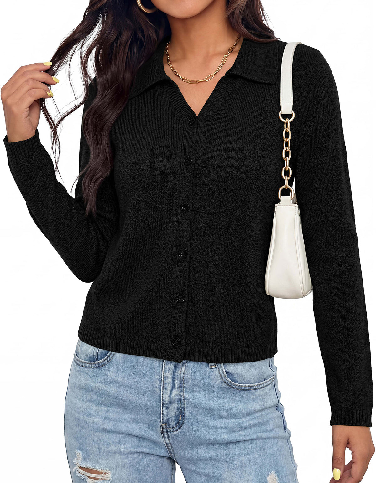 CFLONGE Womens Fall Lightweight Cardigan Button Down Sweaters | Lapel Collar, Open Front Cardigans, Loose Fit, Ribbed Cuffs, Knit Button Sweater, Early Fall Fashion, Business Casual Outfits