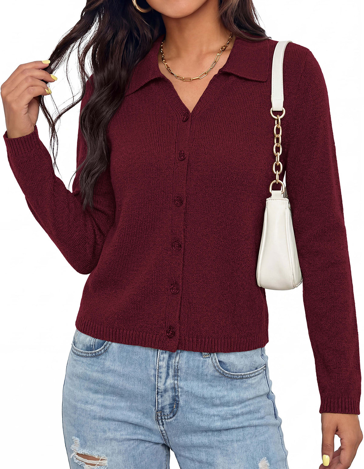 CFLONGE Womens Fall Lightweight Cardigan Button Down Sweaters | Lapel Collar, Open Front Cardigans, Loose Fit, Ribbed Cuffs, Knit Button Sweater, Early Fall Fashion, Business Casual Outfits