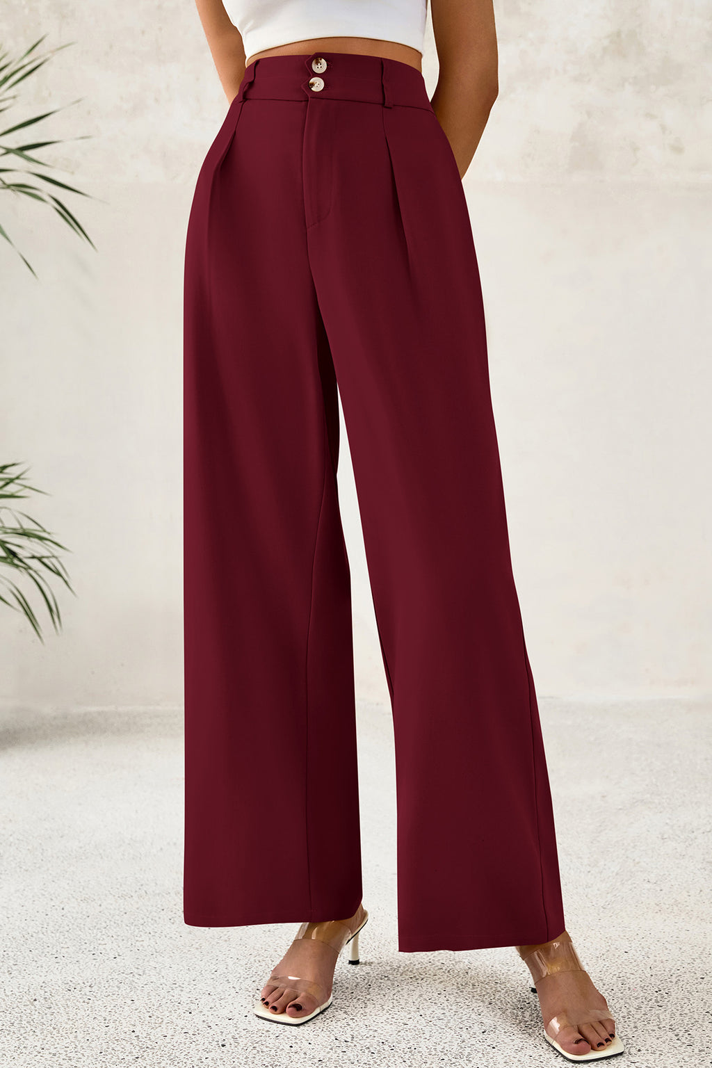 CFLONGE Women Wide Leg Dress Pants High Waist Work Trousers Button Pleated Slacks Palazzo Pants Business Casual Outfits