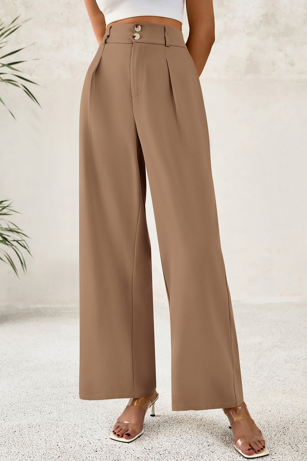 CFLONGE Women Wide Leg Dress Pants High Waist Work Trousers Button Pleated Slacks Palazzo Pants Business Casual Outfits
