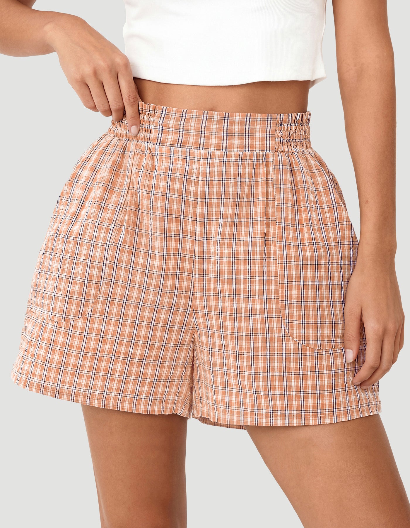CFLONGE Boxer Shorts for Women Gingham Pajama Lounge Sleep Casual Plaid Shorts Y2k Summer Clothes Beach Bottoms with Pockets