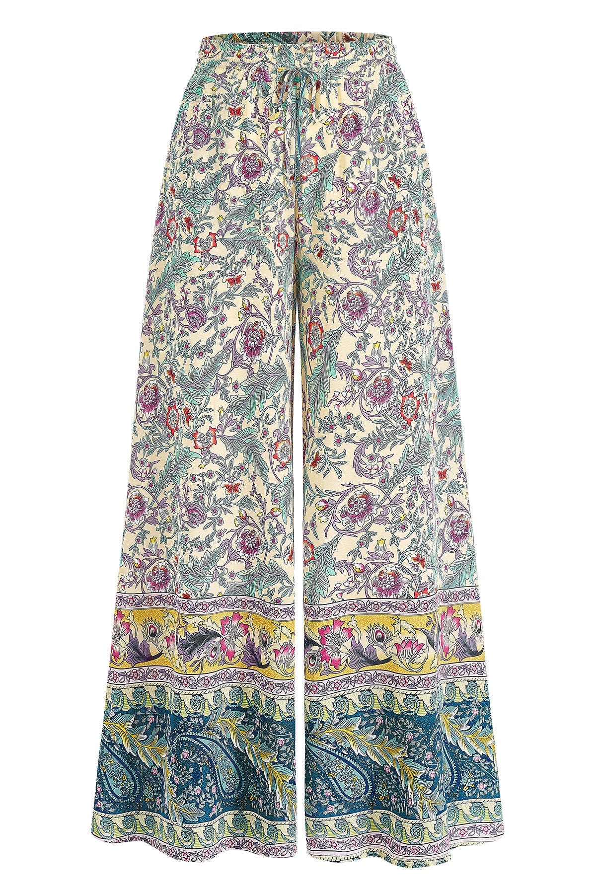CFLONGE Women Wide Leg Pants Casual High Waist Floral Palazzo Pants for Women Flowy Trendy Lounge Boho Beach Trousers Pockets