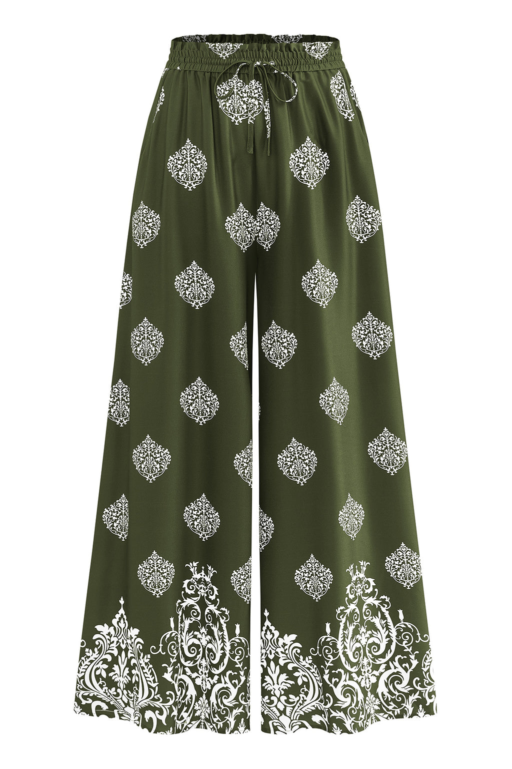 CFLONGE Women Wide Leg Pants Casual High Waist Floral Palazzo Pants for Women Flowy Trendy Lounge Boho Beach Trousers Pockets