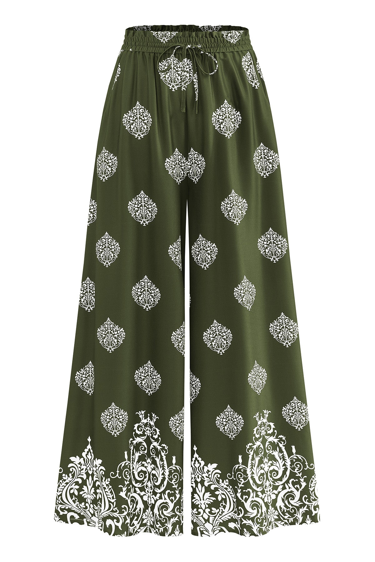 CFLONGE Women Wide Leg Pants Casual High Waist Floral Palazzo Pants for Women Flowy Trendy Lounge Boho Beach Trousers Pockets