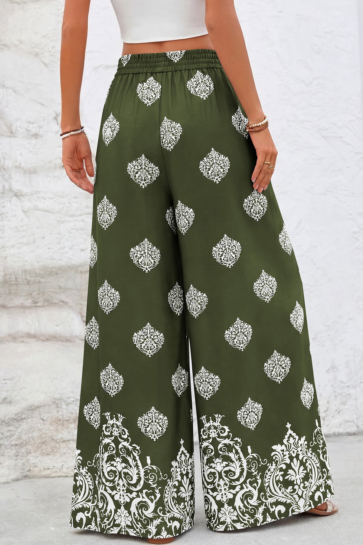 CFLONGE Women Wide Leg Pants Casual High Waist Floral Palazzo Pants for Women Flowy Trendy Lounge Boho Beach Trousers Pockets