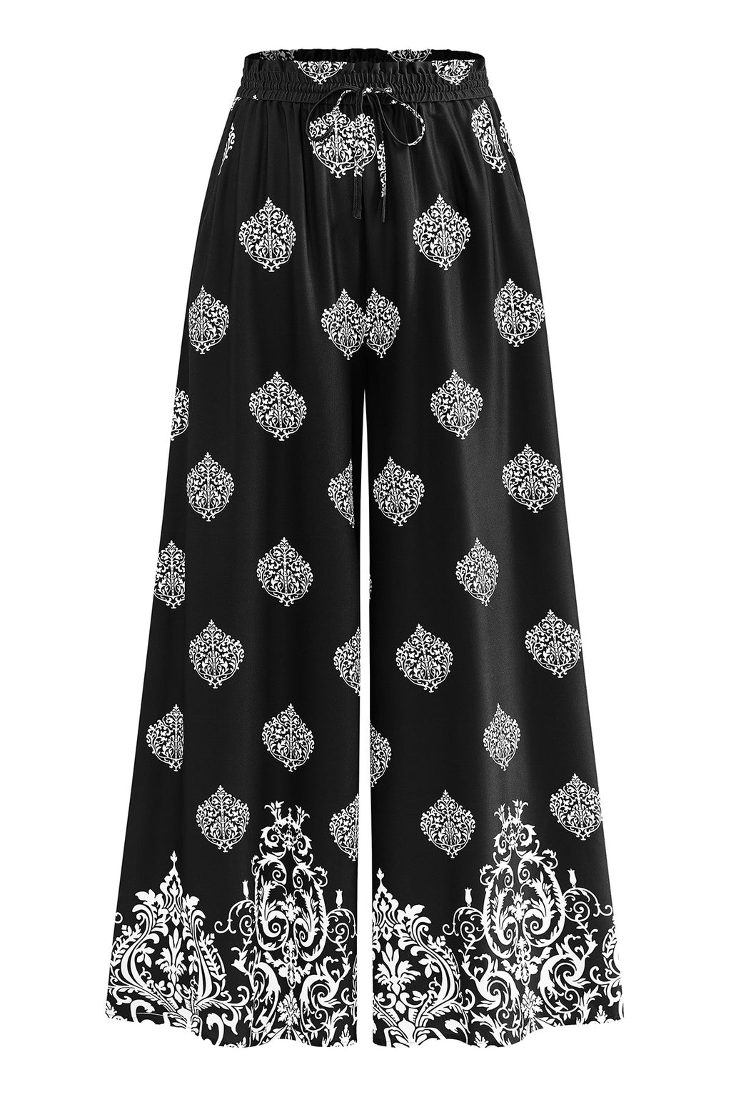 CFLONGE Women Wide Leg Pants Casual High Waist Floral Palazzo Pants for Women Flowy Trendy Lounge Boho Beach Trousers Pockets