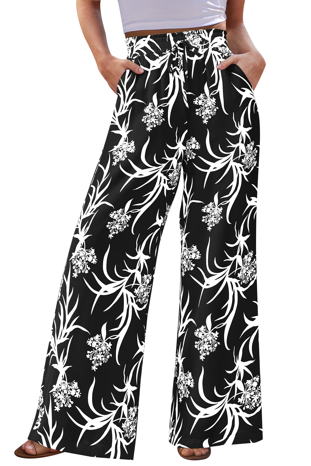CFLONGE Palazzo Pants for Women Casual 2025 Summer High Waist Floral Wide Leg Pant Trendy Boho Trousers Fashion Beach Outfits
