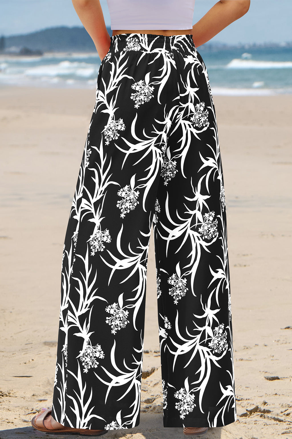 CFLONGE Palazzo Pants for Women Casual 2026 Summer High Waist Floral Wide Leg Pant Trendy Boho Trousers Fashion Beach Outfits