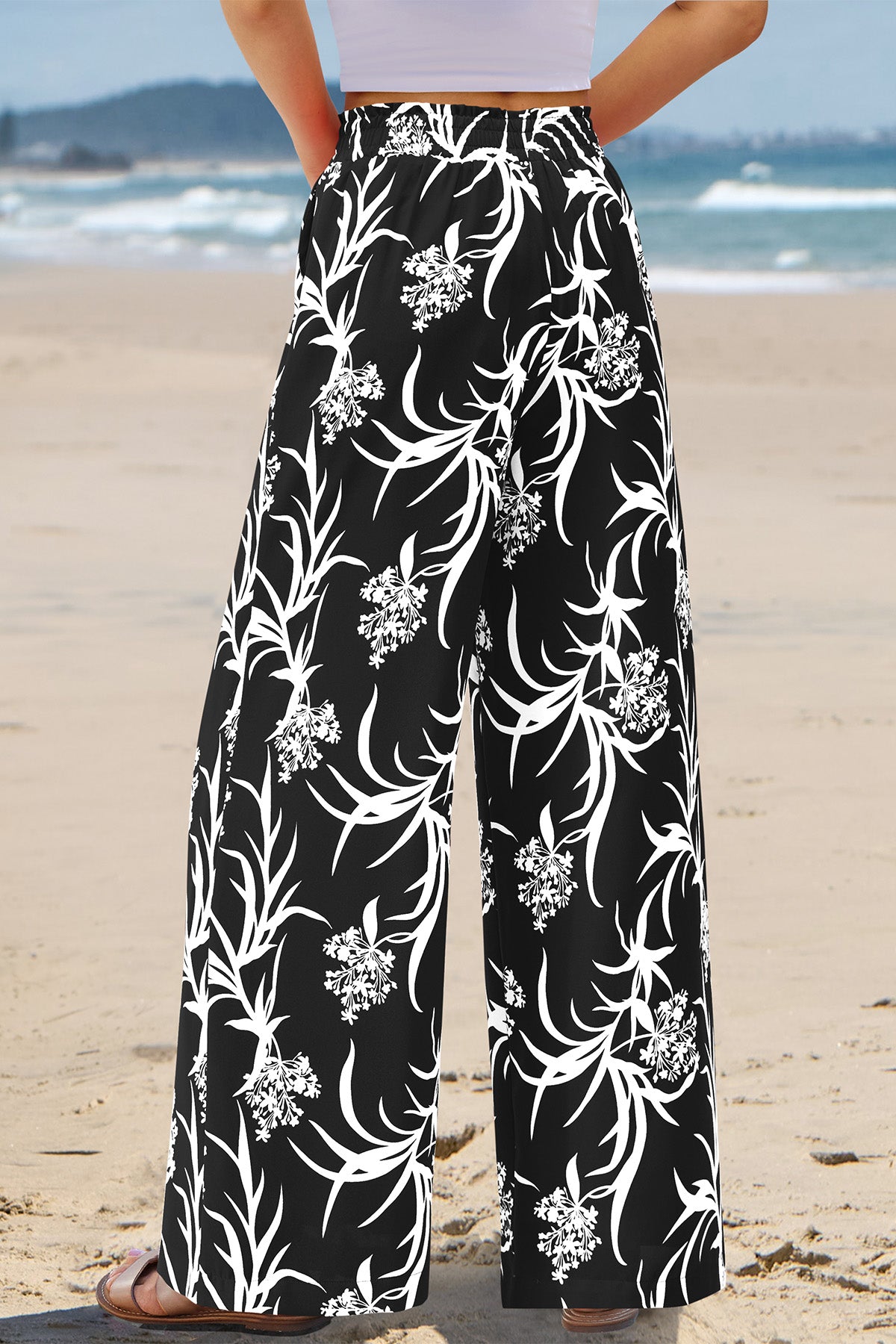 CFLONGE Palazzo Pants for Women Casual 2025 Summer High Waist Floral Wide Leg Pant Trendy Boho Trousers Fashion Beach Outfits