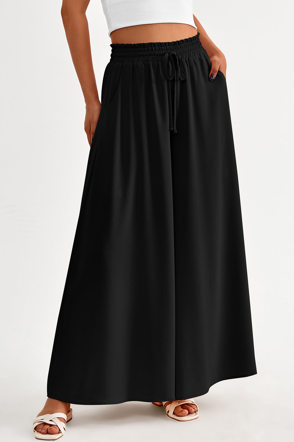 CFLONGE Women Wide Leg Pants Casual High Waist Floral Palazzo Pants for Women Flowy Trendy Lounge Boho Beach Trousers Pockets