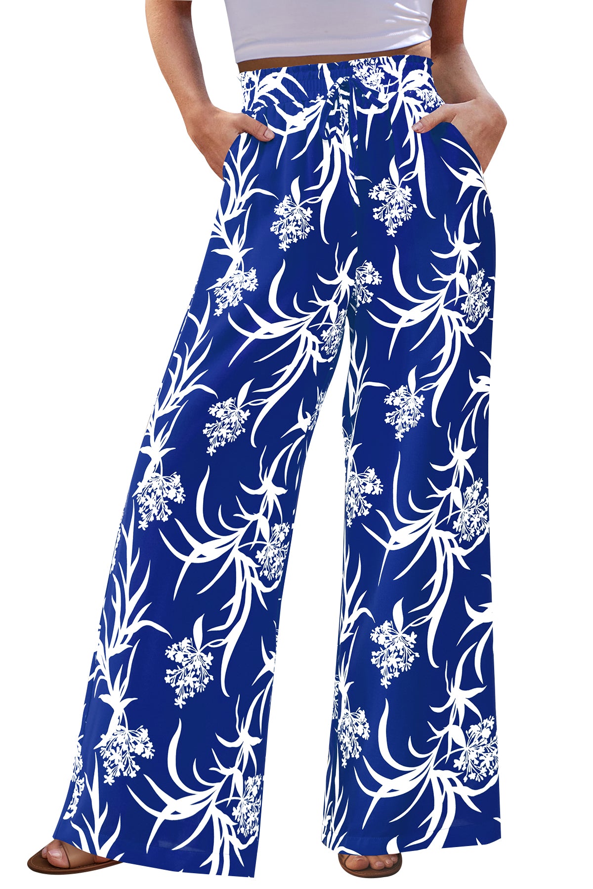 CFLONGE Palazzo Pants for Women Casual 2025 Summer High Waist Floral Wide Leg Pant Trendy Boho Trousers Fashion Beach Outfits