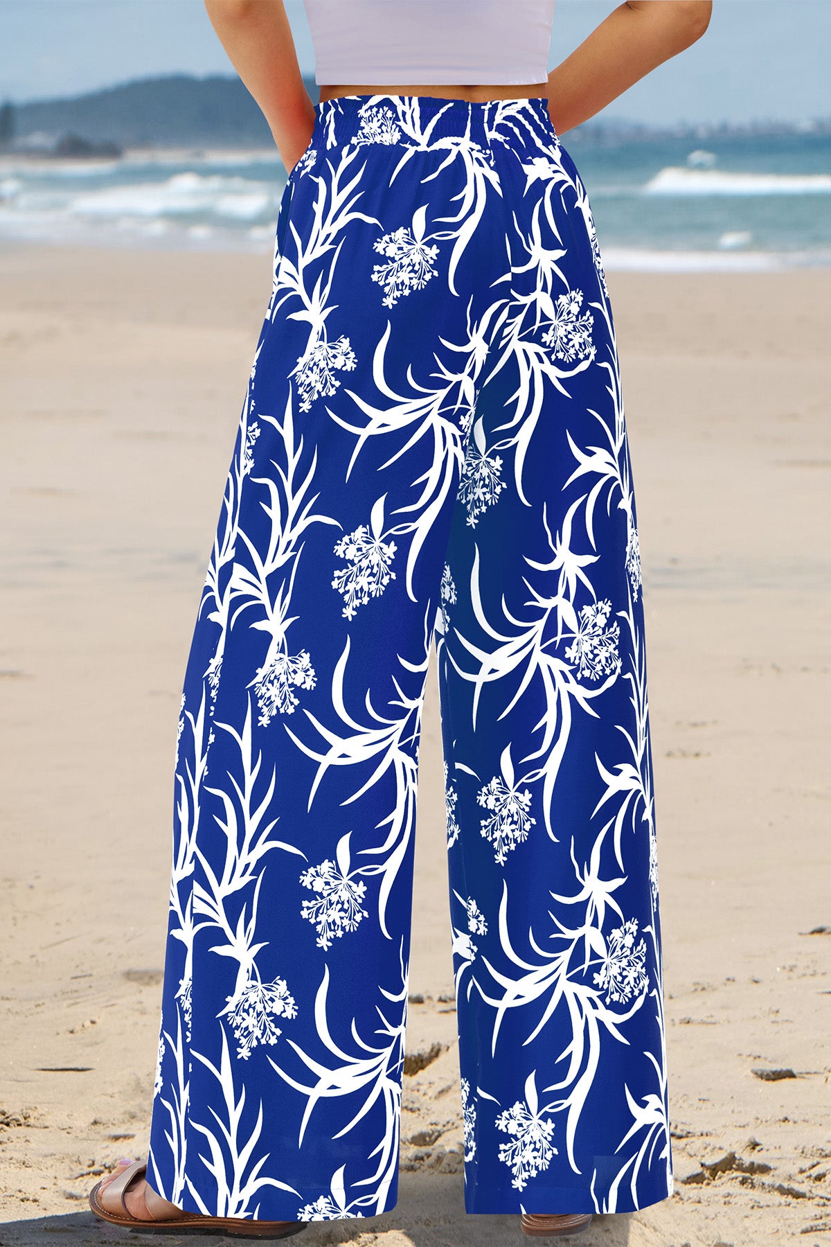 CFLONGE Palazzo Pants for Women Casual 2025 Summer High Waist Floral Wide Leg Pant Trendy Boho Trousers Fashion Beach Outfits