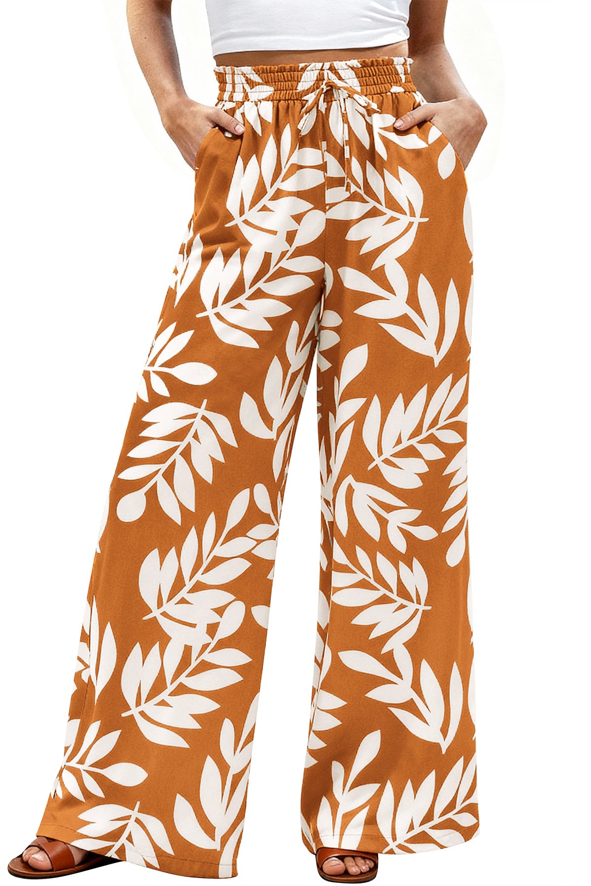 CFLONGE Palazzo Pants for Women Casual 2025 Summer High Waist Floral Wide Leg Pant Trendy Boho Trousers Fashion Beach Outfits