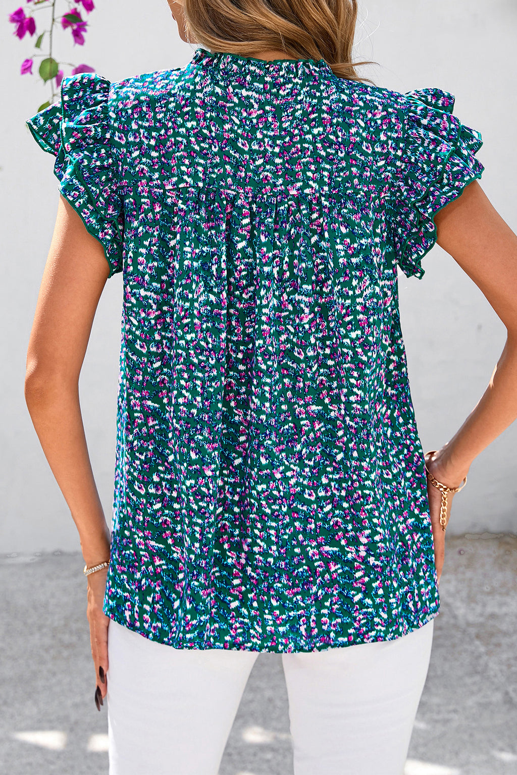 CFLONGE Womens Blouses Dressy Casual V Neck Floral Short Sleeve Tops Boho Chiffon Ruffle Loose Business Summer Work Shirts