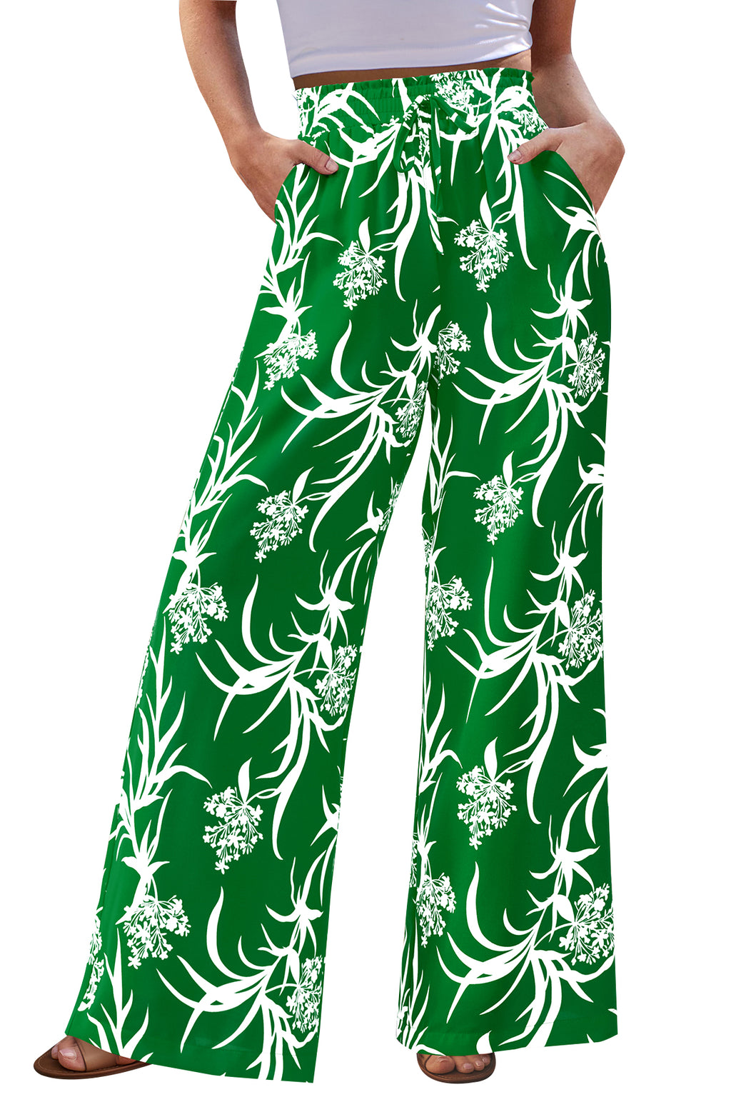 CFLONGE Palazzo Pants for Women Casual 2026 Summer High Waist Floral Wide Leg Pant Trendy Boho Trousers Fashion Beach Outfits