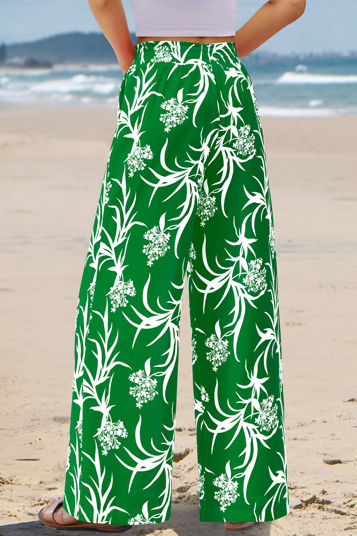 CFLONGE Palazzo Pants for Women Casual 2025 Summer High Waist Floral Wide Leg Pant Trendy Boho Trousers Fashion Beach Outfits