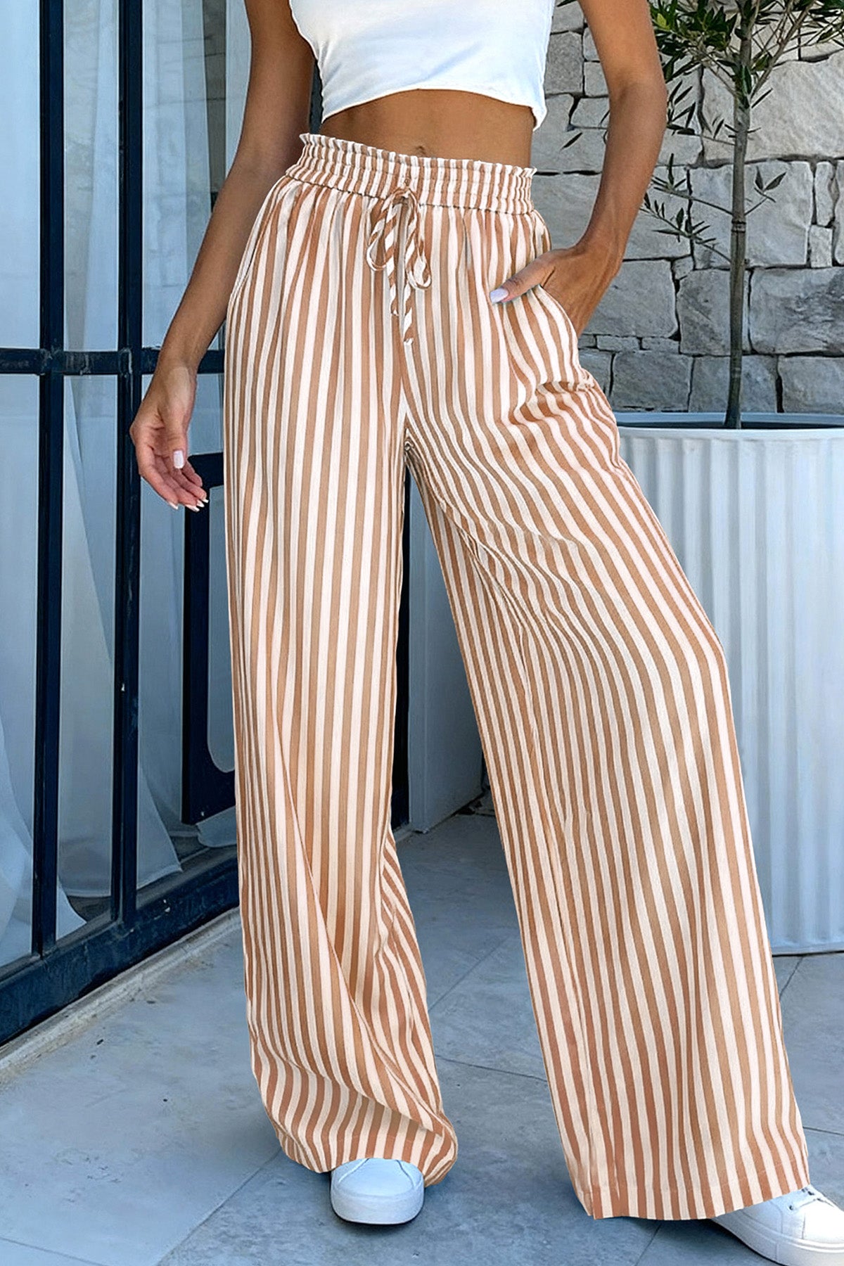 CFLONGE Palazzo Pants for Women Casual 2025 Summer High Waist Floral Wide Leg Pant Trendy Boho Trousers Fashion Beach Outfits