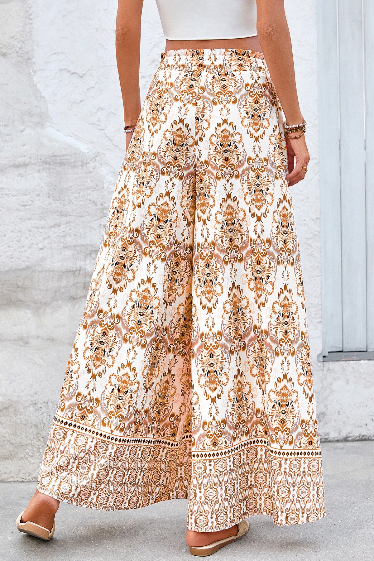 CFLONGE Women Wide Leg Pants Casual High Waist Floral Palazzo Pants for Women Flowy Trendy Lounge Boho Beach Trousers Pockets