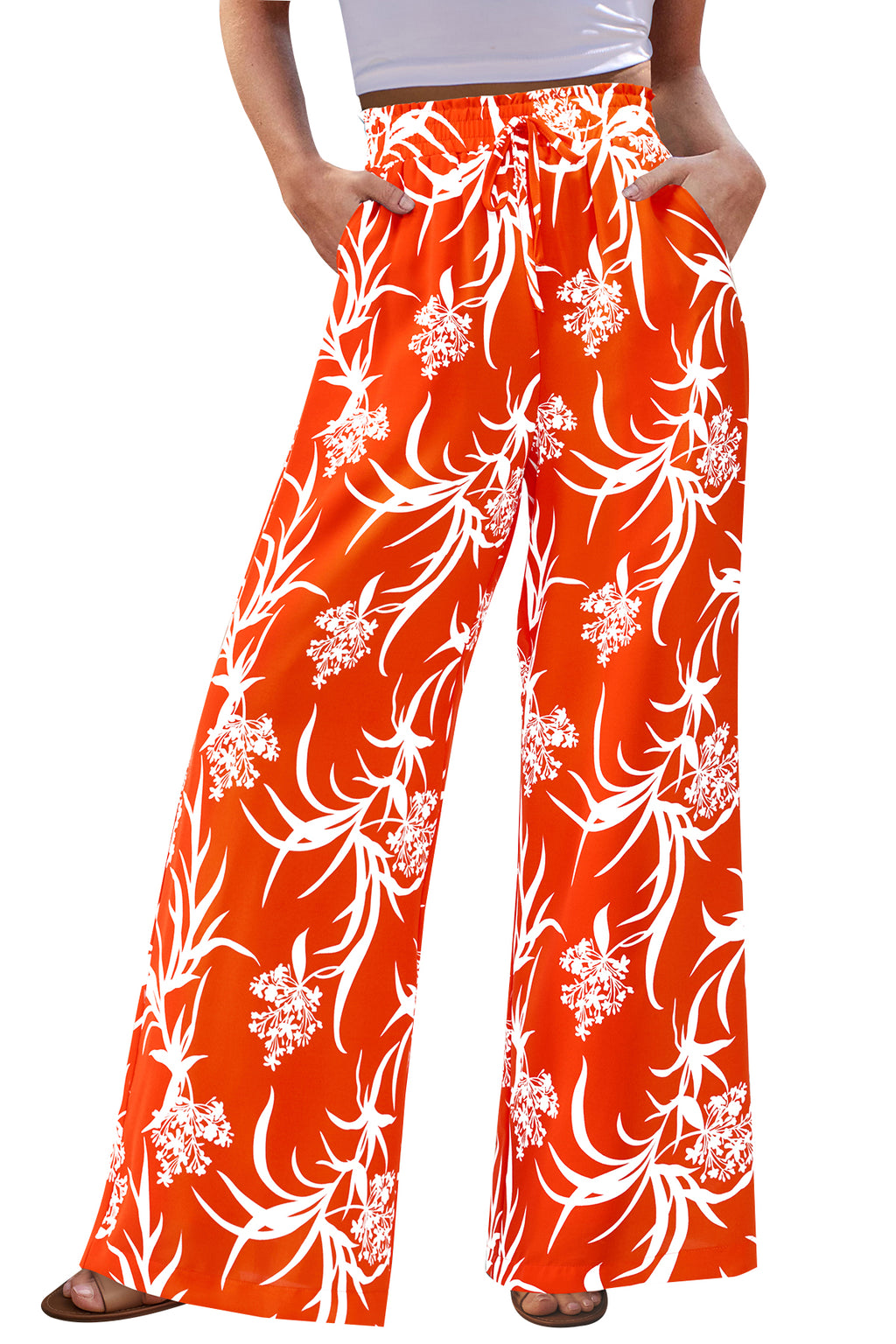 CFLONGE Palazzo Pants for Women Casual 2026 Summer High Waist Floral Wide Leg Pant Trendy Boho Trousers Fashion Beach Outfits