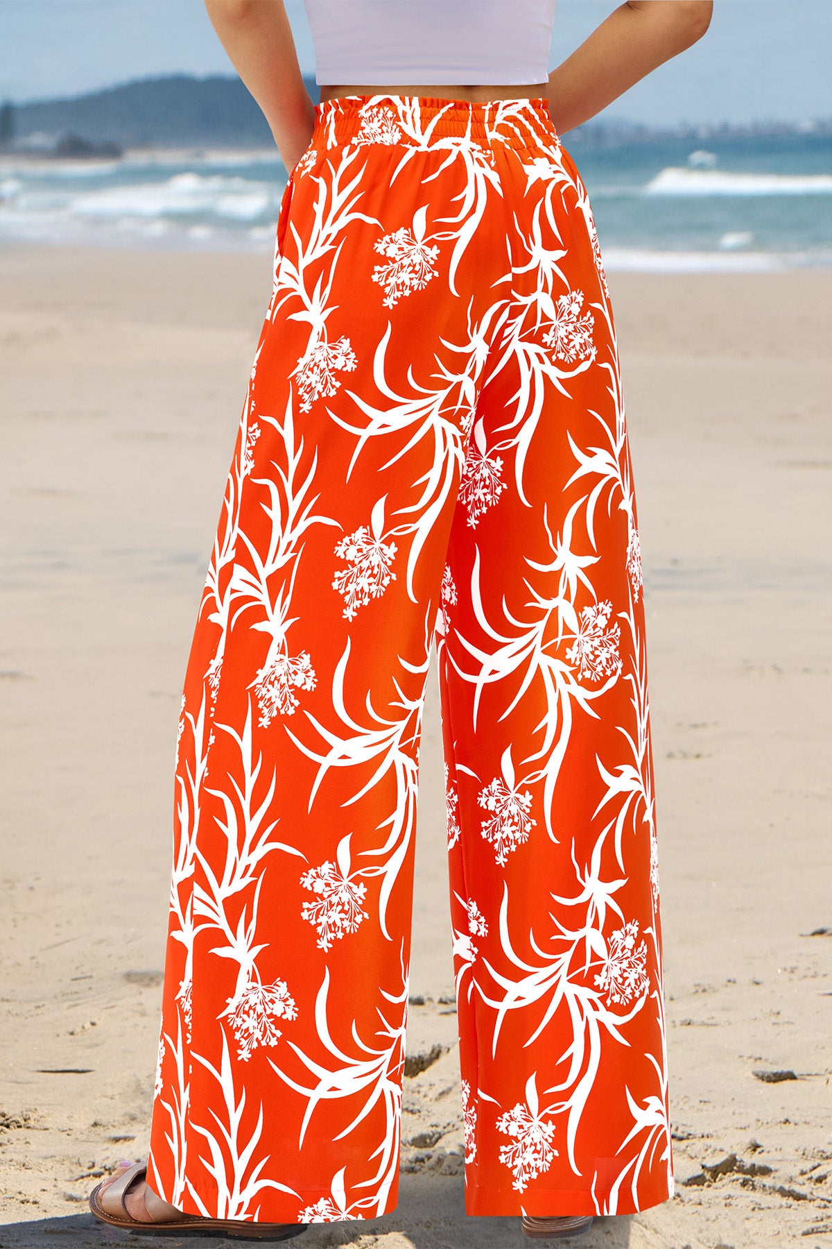 CFLONGE Palazzo Pants for Women Casual 2025 Summer High Waist Floral Wide Leg Pant Trendy Boho Trousers Fashion Beach Outfits