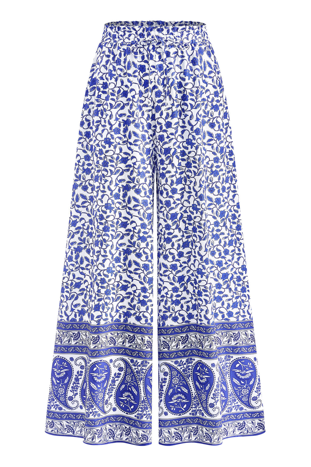 CFLONGE Women Wide Leg Pants Casual High Waist Floral Palazzo Pants for Women Flowy Trendy Lounge Boho Beach Trousers Pockets