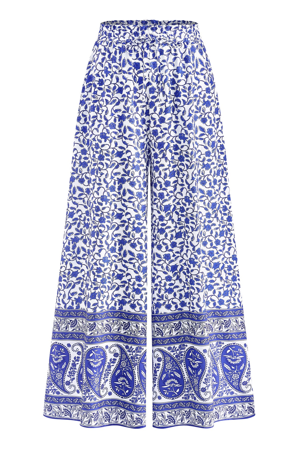 CFLONGE Women Wide Leg Pants Casual High Waist Floral Palazzo Pants for Women Flowy Trendy Lounge Boho Beach Trousers Pockets
