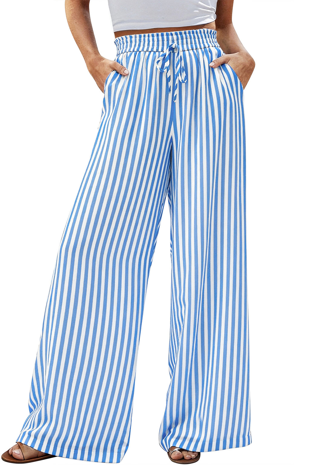 CFLONGE Palazzo Pants for Women Casual 2026 Summer High Waist Floral Wide Leg Pant Trendy Boho Trousers Fashion Beach Outfits