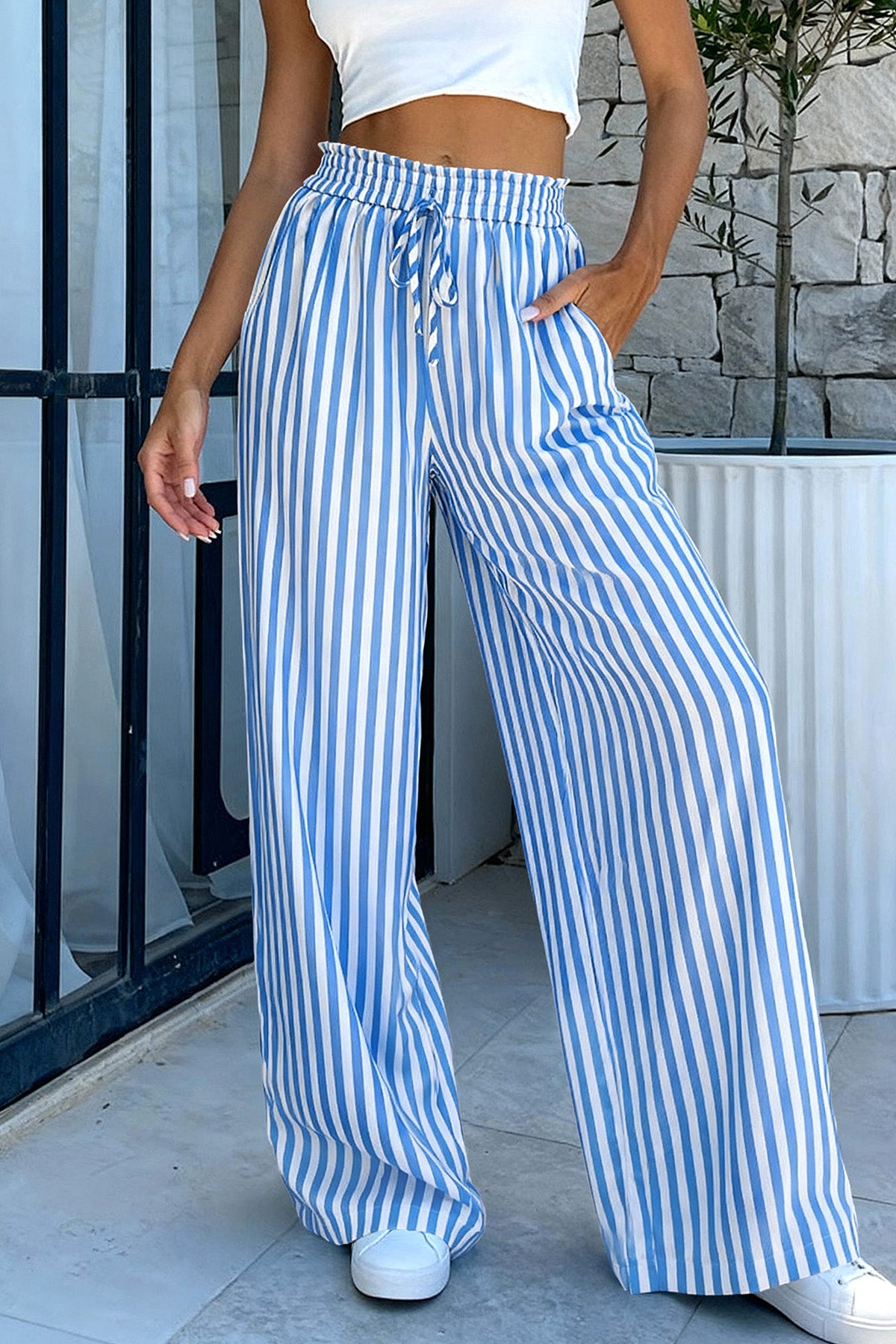 CFLONGE Palazzo Pants for Women Casual 2025 Summer High Waist Floral Wide Leg Pant Trendy Boho Trousers Fashion Beach Outfits