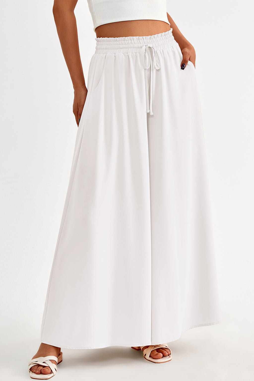 CFLONGE Women Wide Leg Pants Casual High Waist Floral Palazzo Pants for Women Flowy Trendy Lounge Boho Beach Trousers Pockets