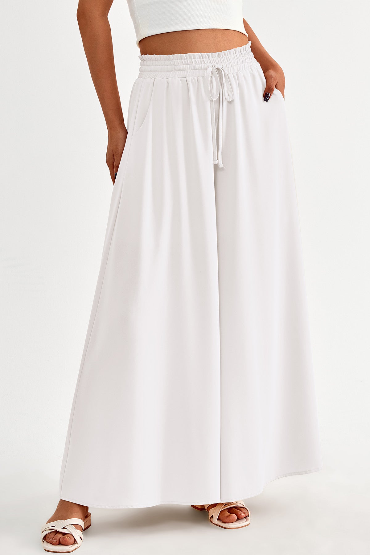 CFLONGE Women Wide Leg Pants Casual High Waist Floral Palazzo Pants for Women Flowy Trendy Lounge Boho Beach Trousers Pockets