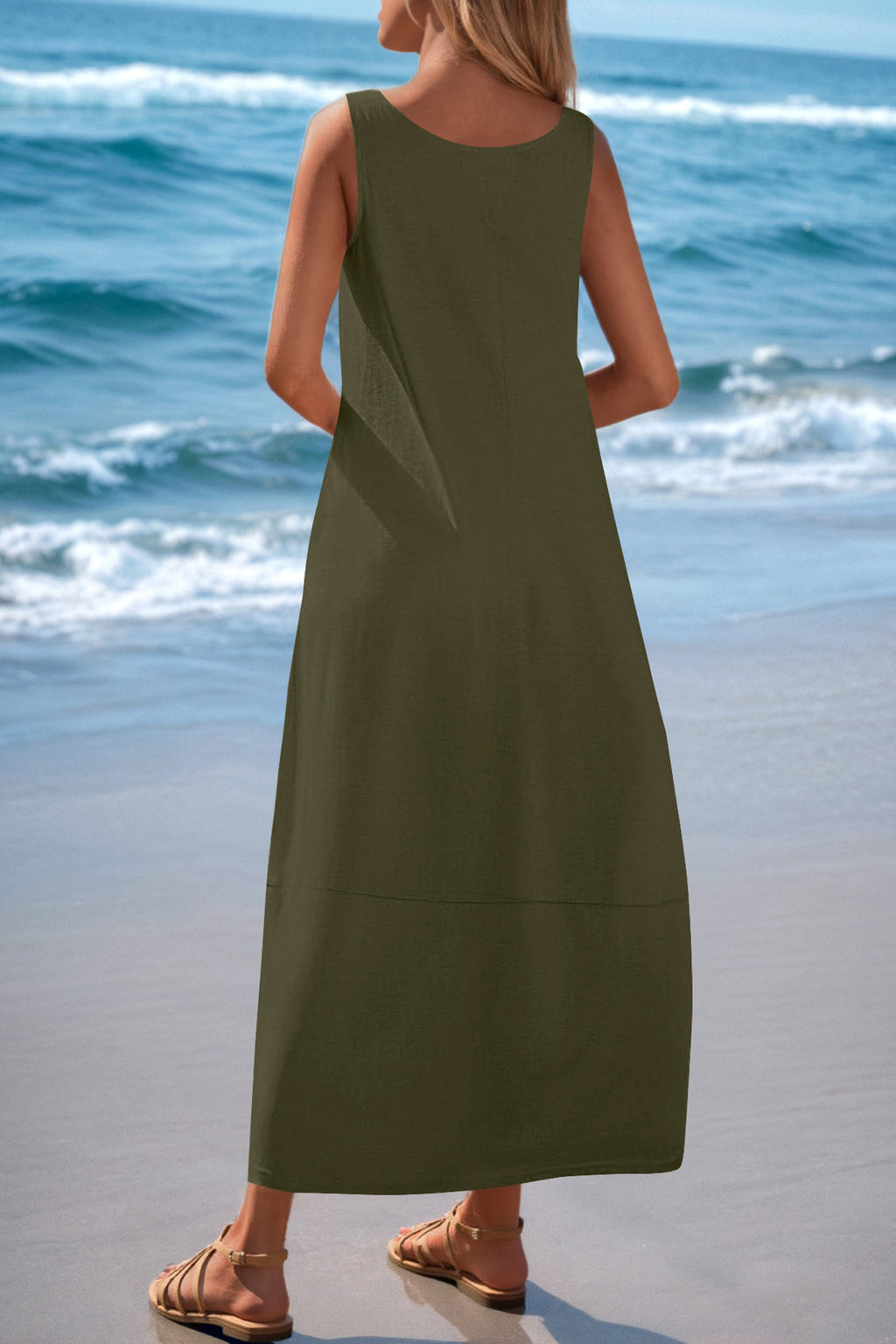 CFLONGE Casual Summer Sleeveless Maxi Dresses for Women 2025 Boho Square Neck Loose Tank Dress Beach Vacation Long Sundress