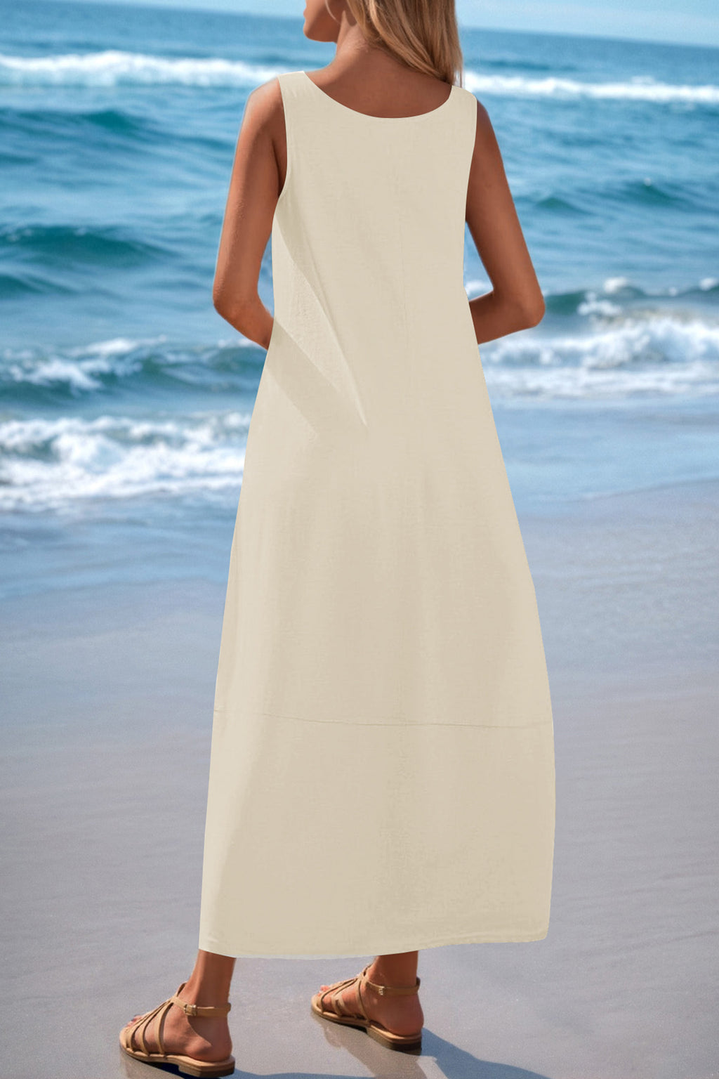 CFLONGE Casual Summer Sleeveless Maxi Dresses for Women 2025 Boho Square Neck Loose Tank Dress Beach Vacation Long Sundress