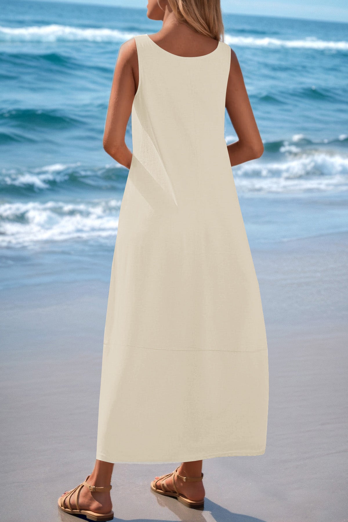 CFLONGE Casual Summer Sleeveless Maxi Dresses for Women 2025 Boho Square Neck Loose Tank Dress Beach Vacation Long Sundress