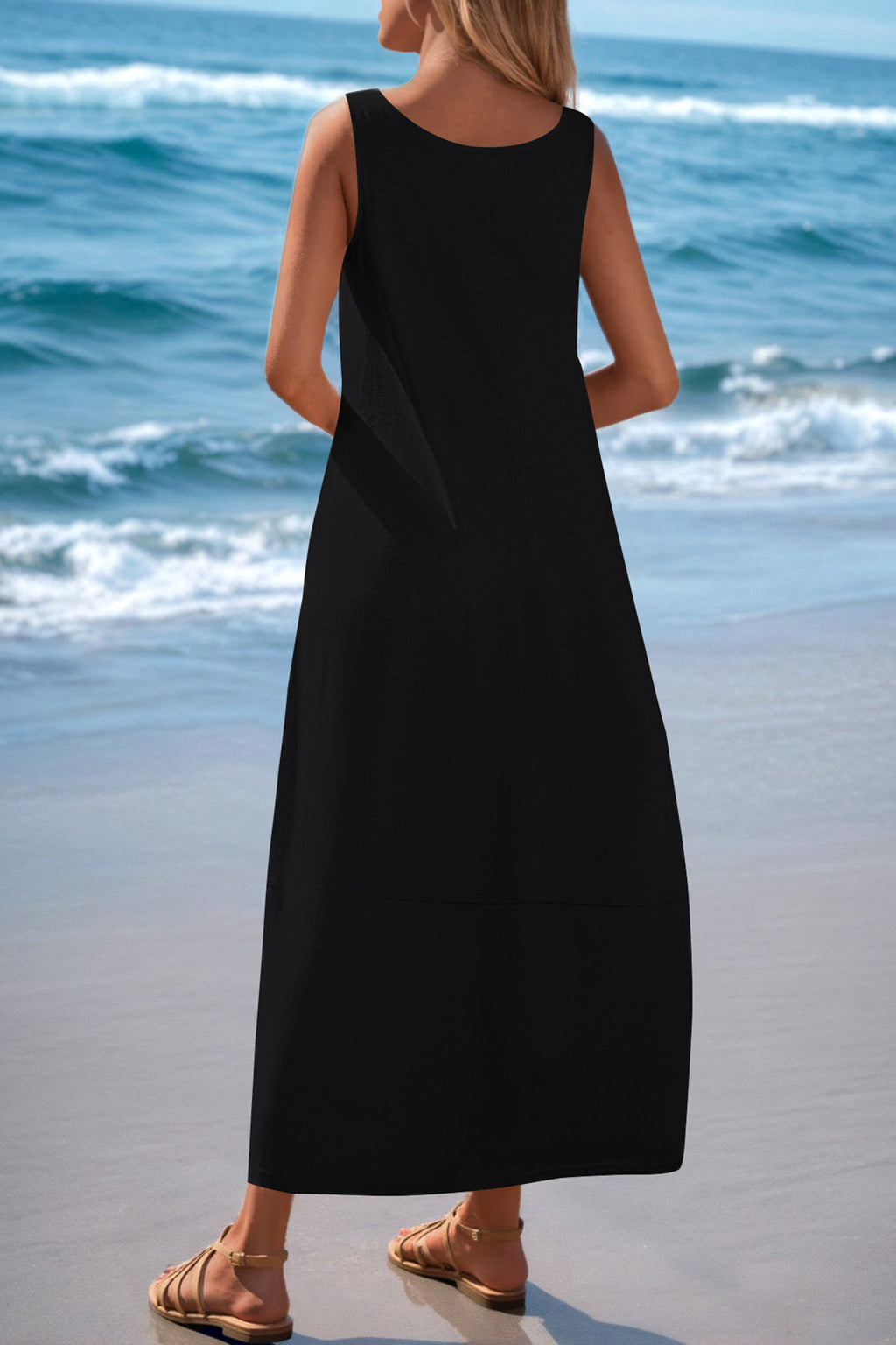 CFLONGE Casual Summer Sleeveless Maxi Dresses for Women 2025 Boho Square Neck Loose Tank Dress Beach Vacation Long Sundress