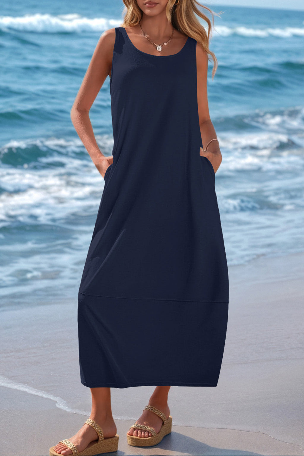 CFLONGE Casual Summer Sleeveless Maxi Dresses for Women 2025 Boho Square Neck Loose Tank Dress Beach Vacation Long Sundress