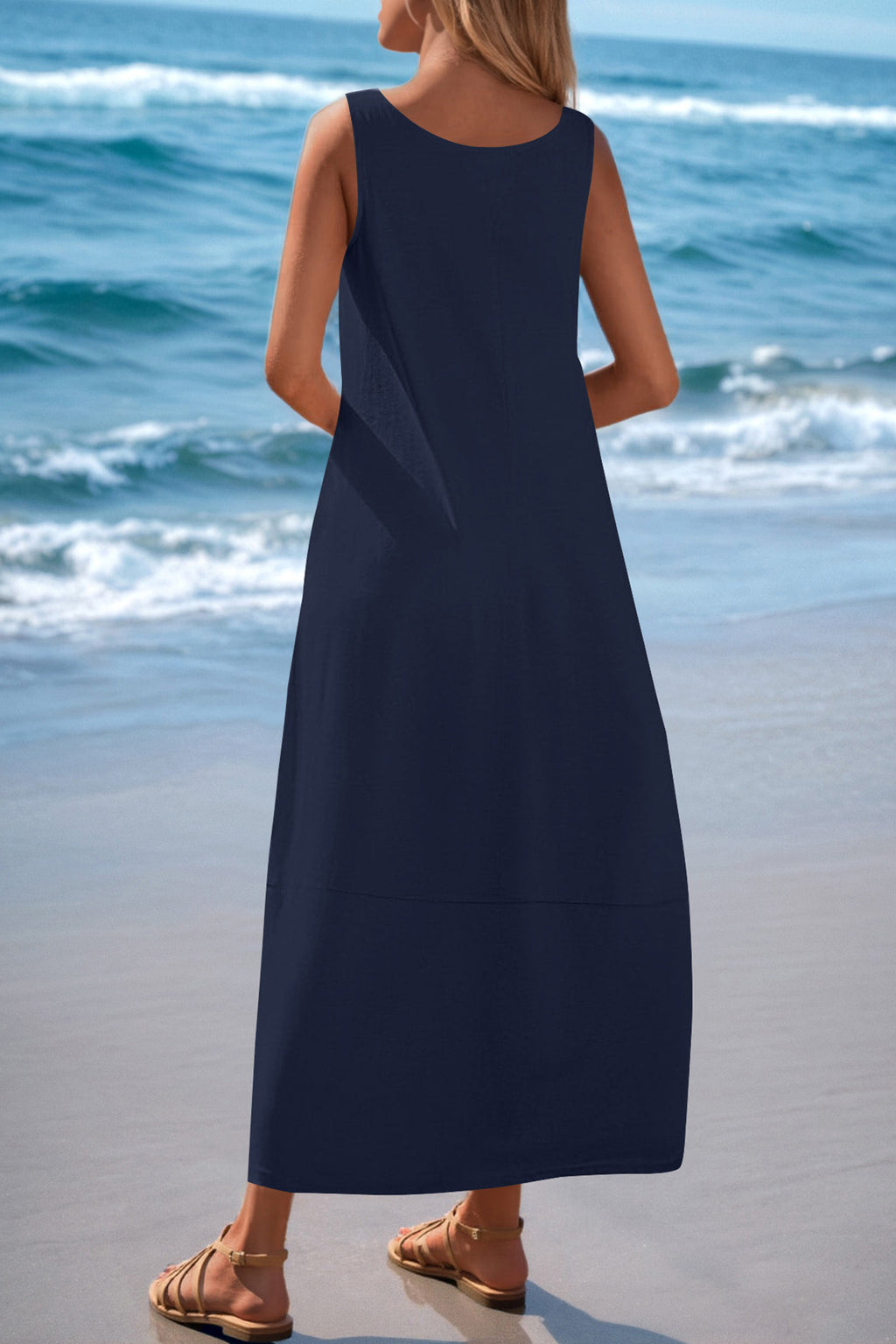 CFLONGE Casual Summer Sleeveless Maxi Dresses for Women 2025 Boho Square Neck Loose Tank Dress Beach Vacation Long Sundress